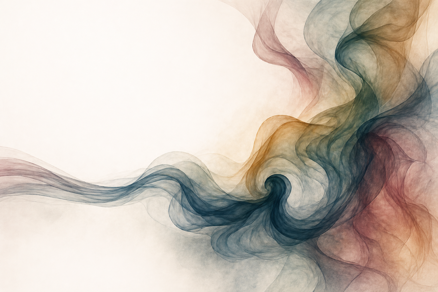 Flowing, ribbon-like abstract form in soft blended colors moving across a light background, suggesting a continuous, cyclical creative process. Caption: The threshold of creativity—where something is forming, just beyond the visible.