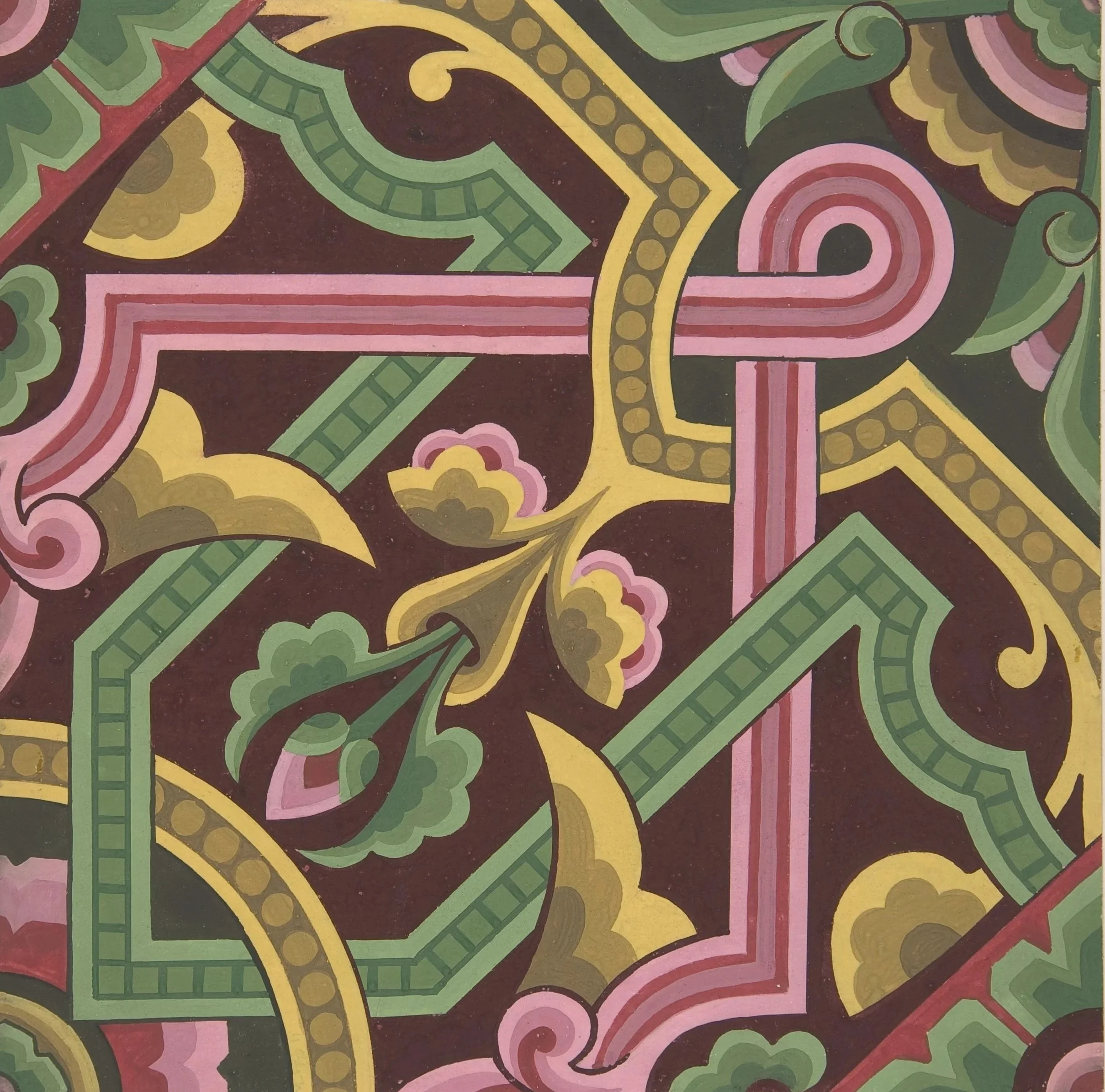 Design drawing combining the influence of Design Reform stylized Medieval designs and patterns in the Grammar of Ornament
