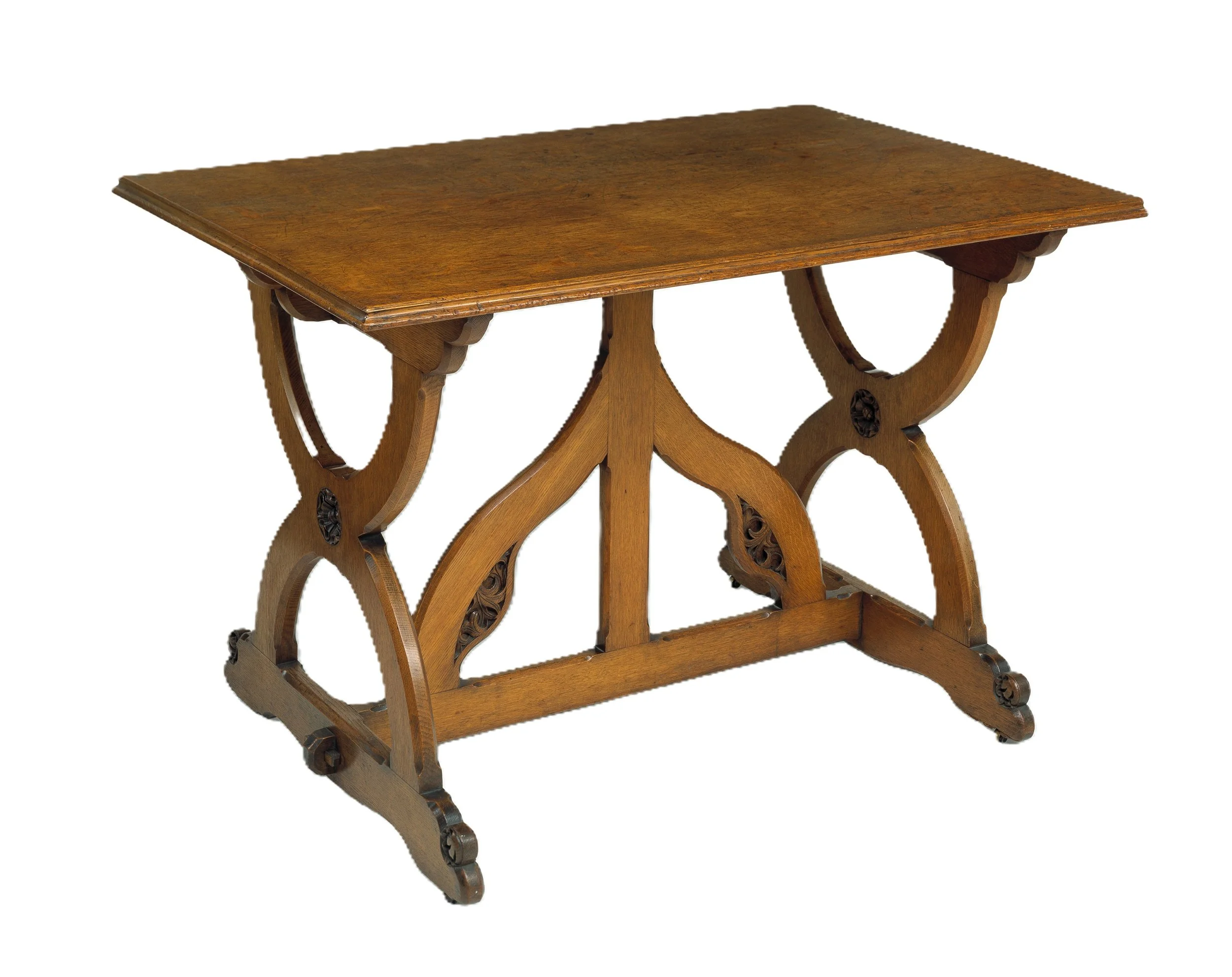 Vernacular oak table with Gothic detail by Pugin demonstrating truth in materials and construction, and proper application of ornament