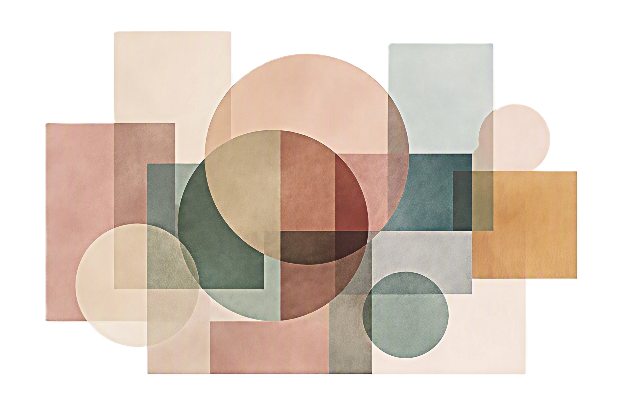 Colorful circles and squares overlapping in a detailed compositon