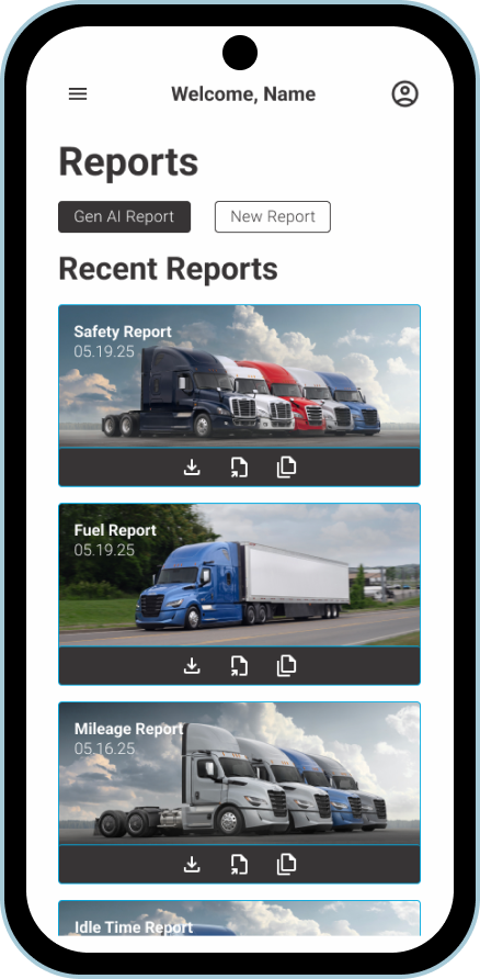 Phone with a list of truck reports displayed