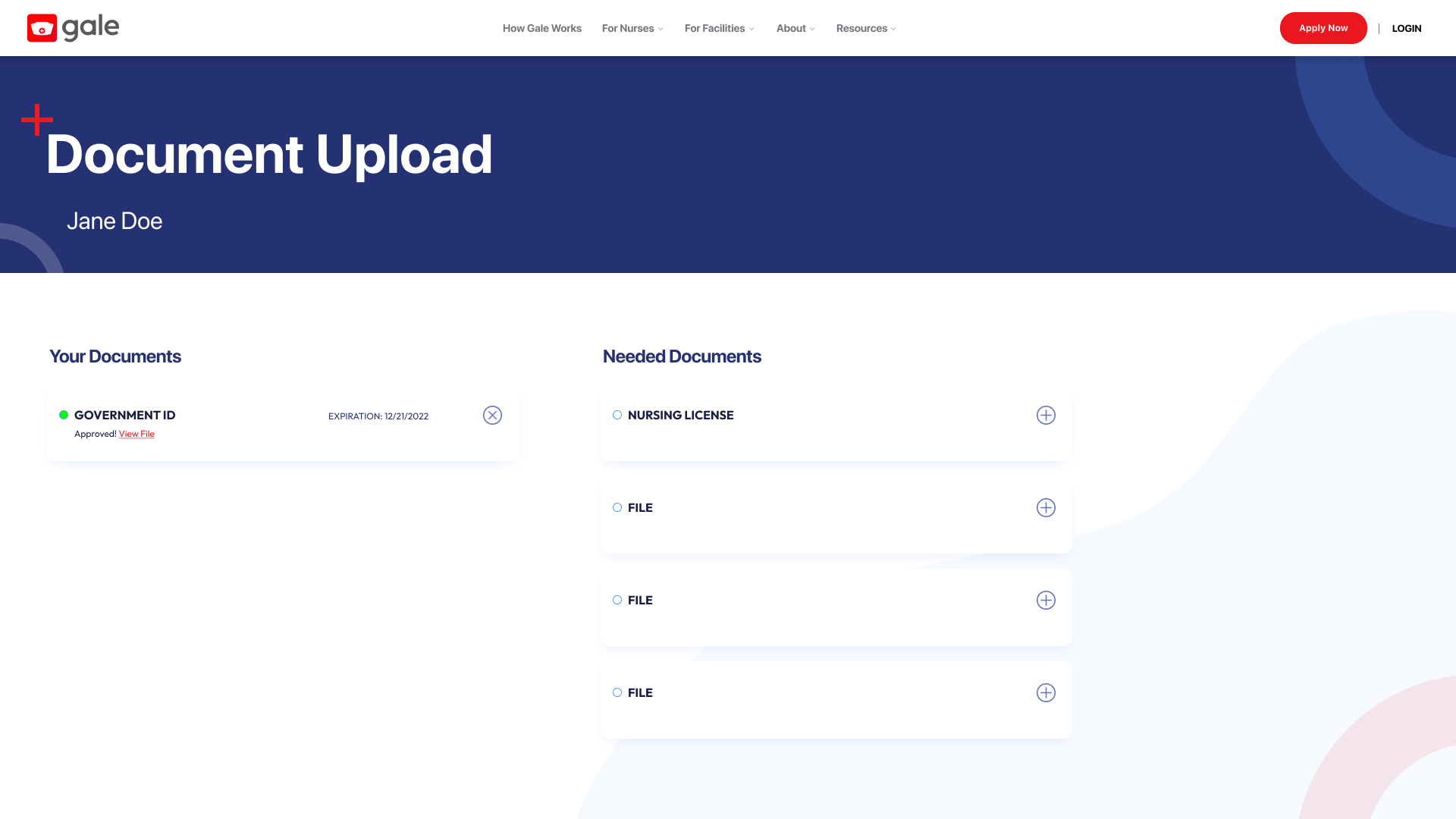 Web page listing of uploaded documents and each document's status