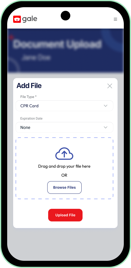Phone displaying web page allowing user to upload documents