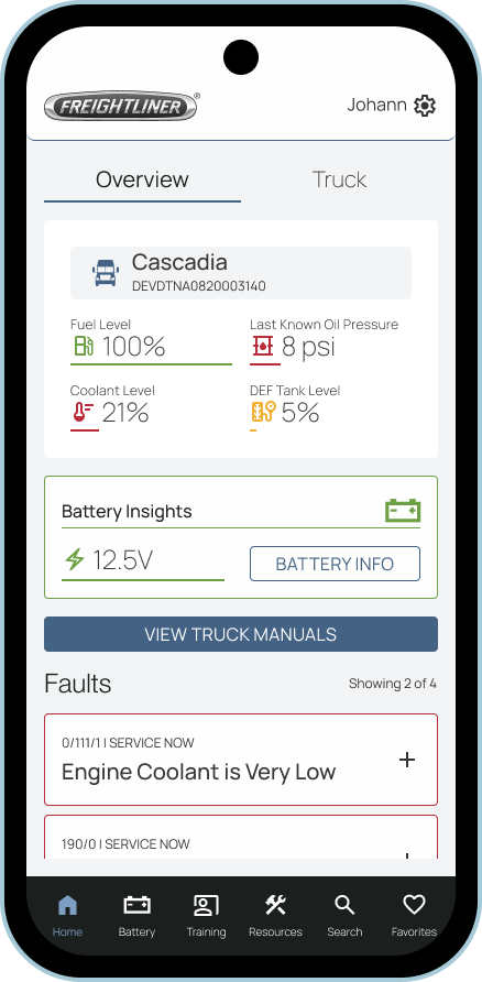 Phone showing dashboard with important information for drivers