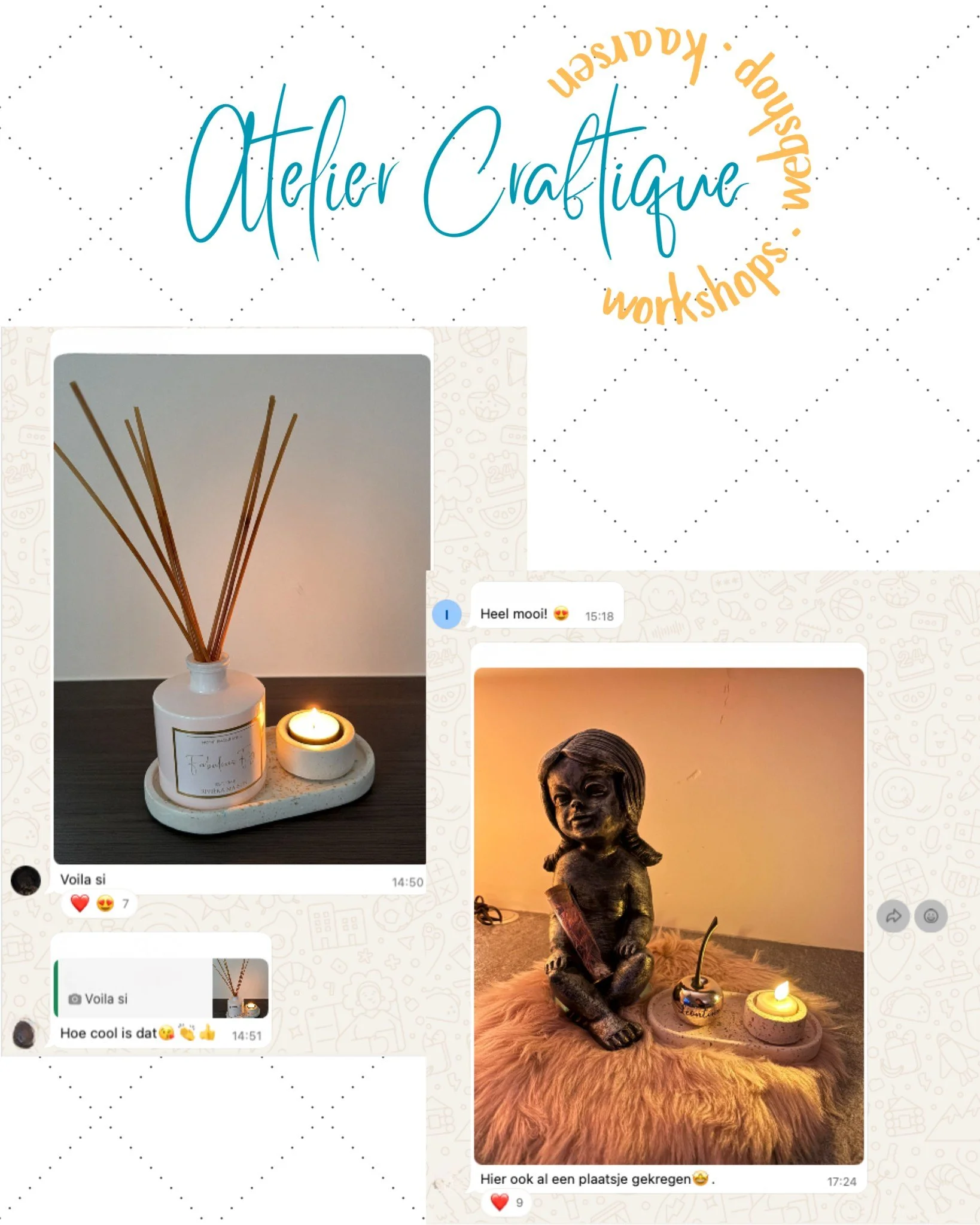 Ook zo&rsquo;n leuke complimentjes krijgen op je zelfgemaakte werkjes? 😍
Dan kom ik met veel plezier een workshop bij jou thuis geven!
Jij nodigt je vriendinnen/collega&rsquo;s uit, ik breng alles mee.
Gezellig, creatief &eacute;n je gaat naar huis 