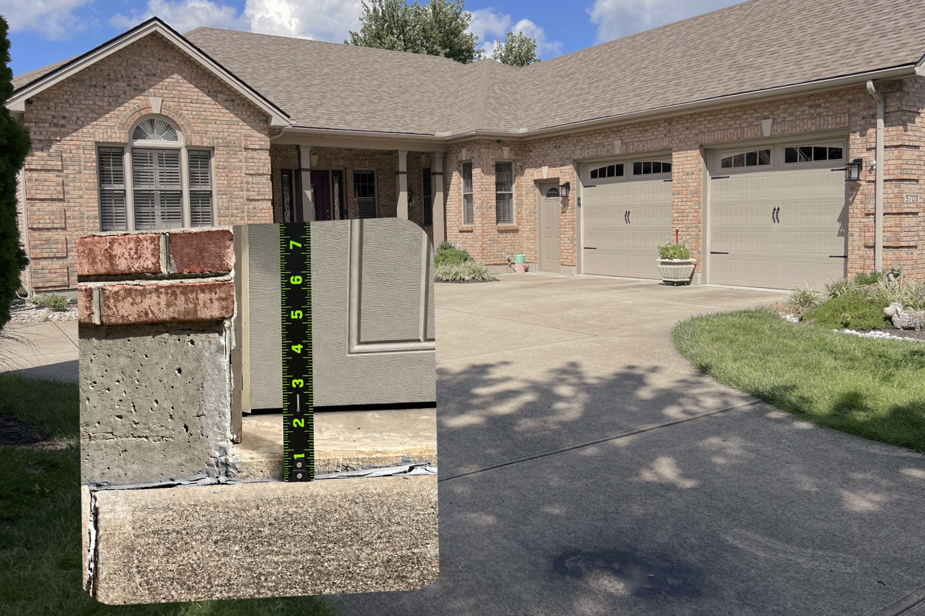 Sunken driveway concrete showing uneven slab edges.
