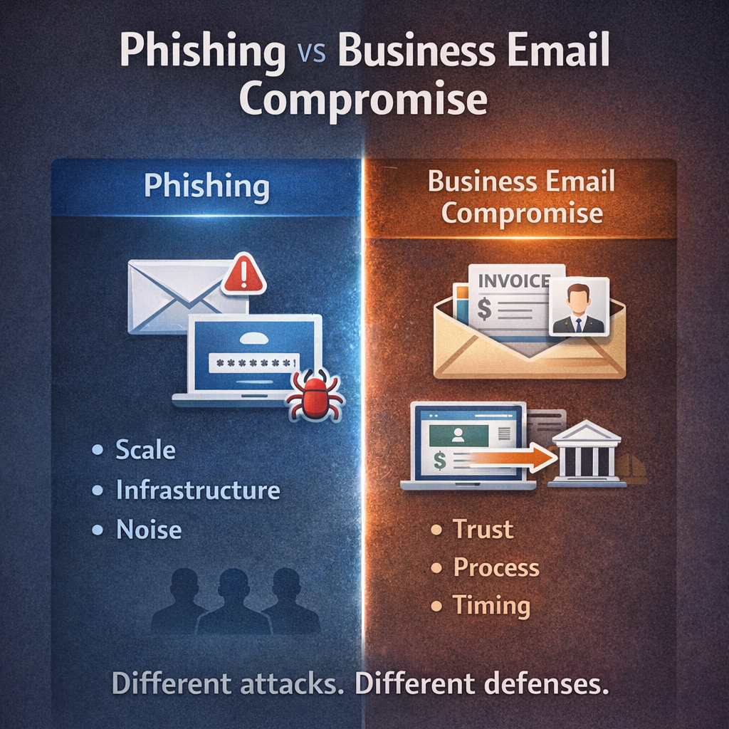 Differences between Business Email Compromise and Phishing or Spear Phishing