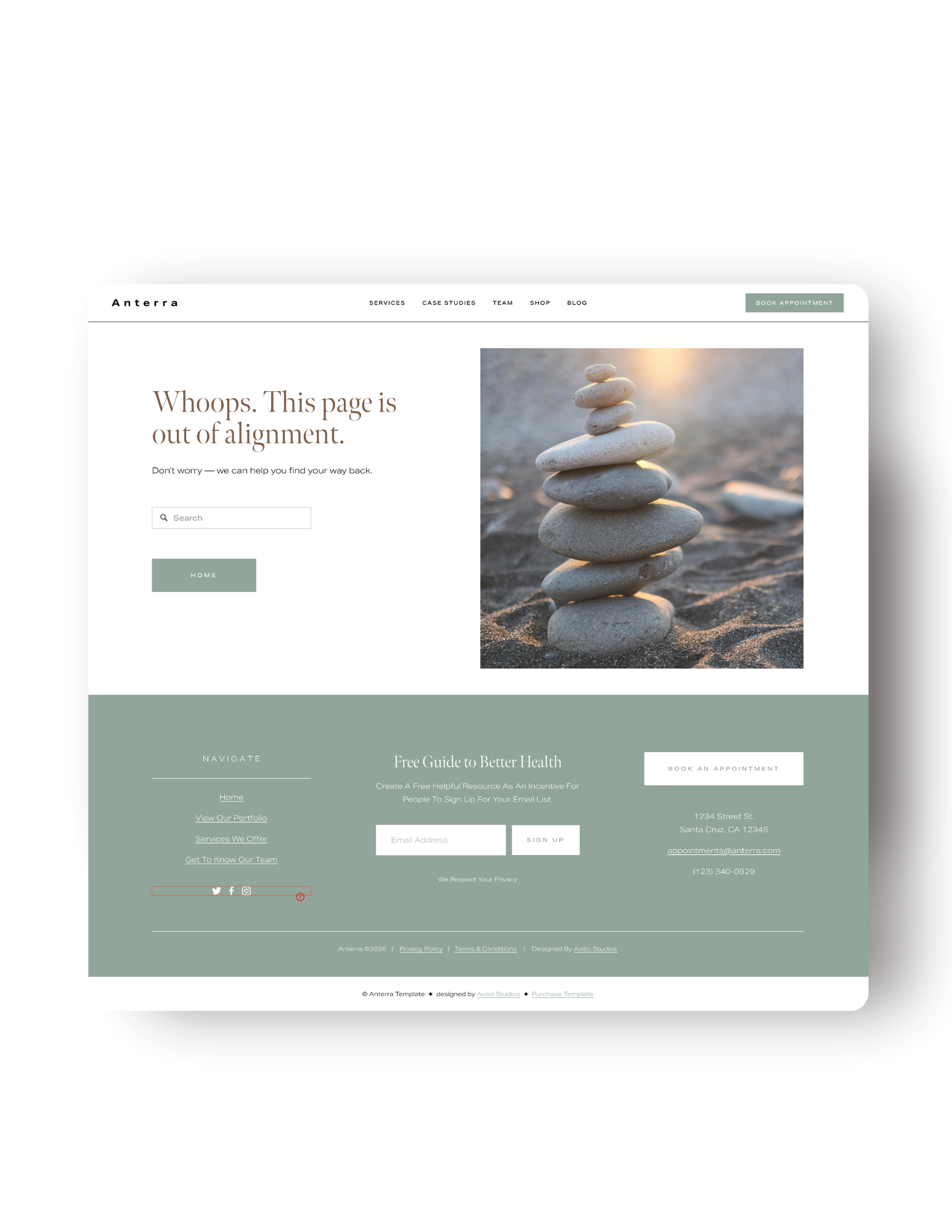 Custom 404 page for health and wellness squarespace template
