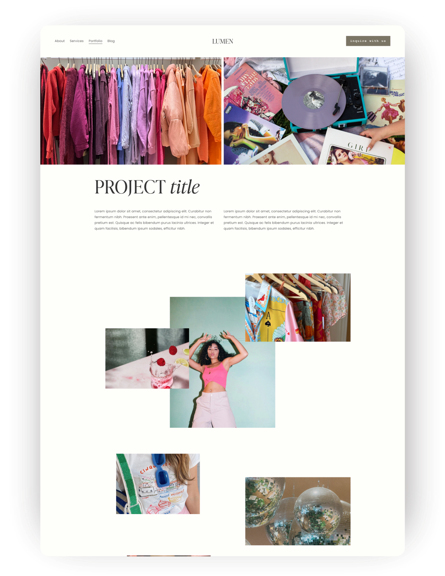 Portfolio page on a designer website template