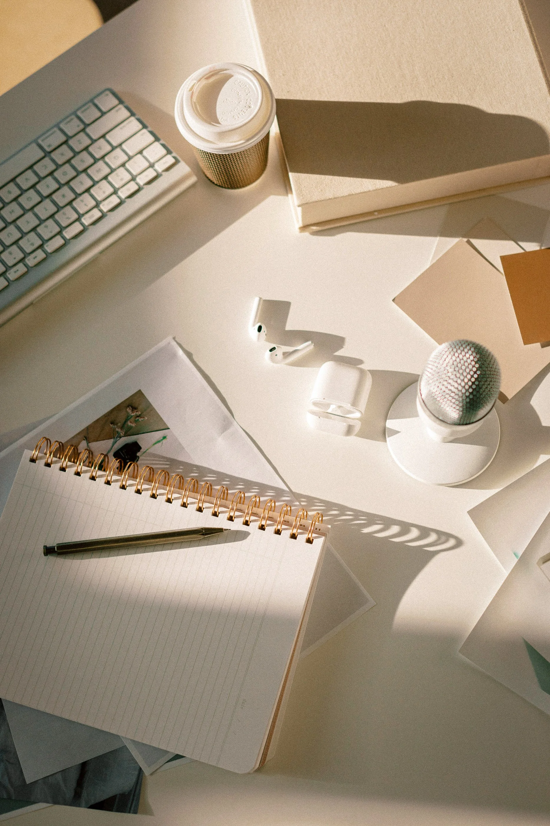 Professional workspace with LinkedIn marketing strategy materials for attracting business clients.