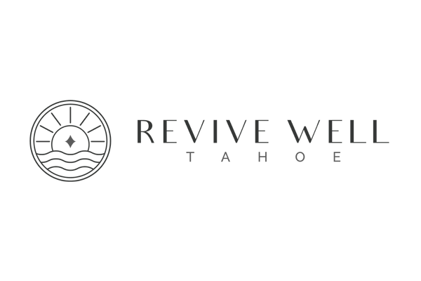 Logo for REVIVE WELL TAHOE with a circular icon of a house above water waves.