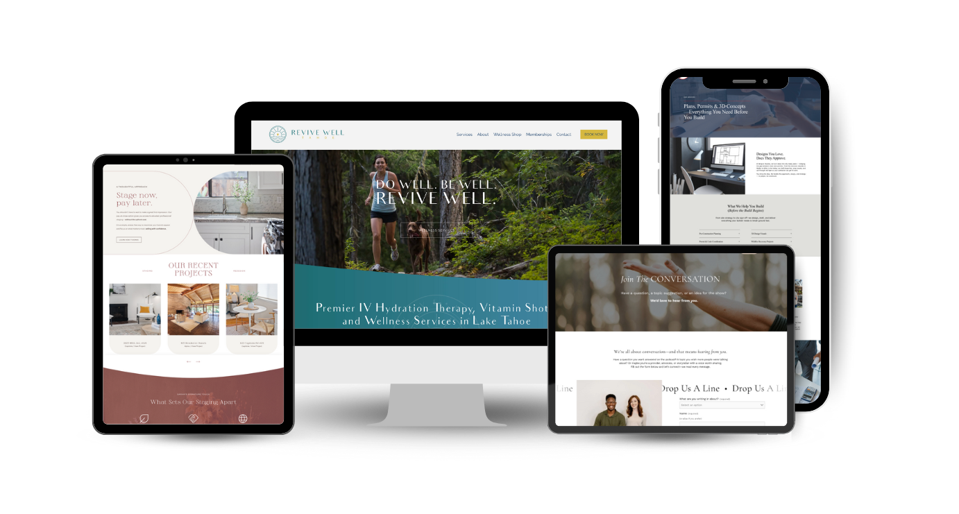 Mockup of a custom conversion-focused website designed by Aviso Studios displayed across desktop, tablet, and mobile devices.