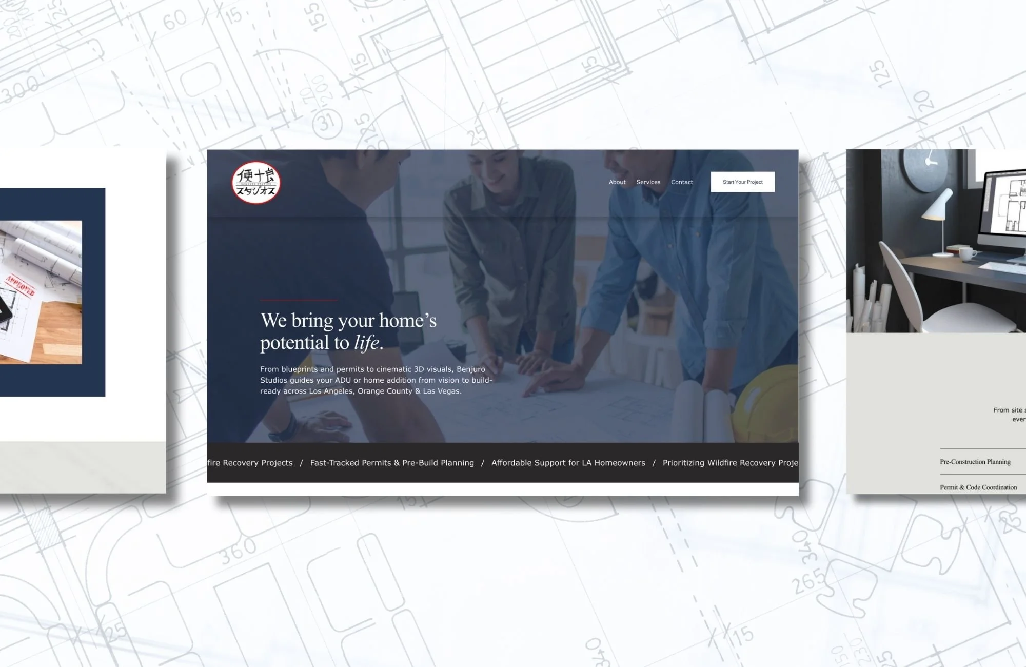 Homepage design for a premium luxury Los Angeles architecture firm custom website design.