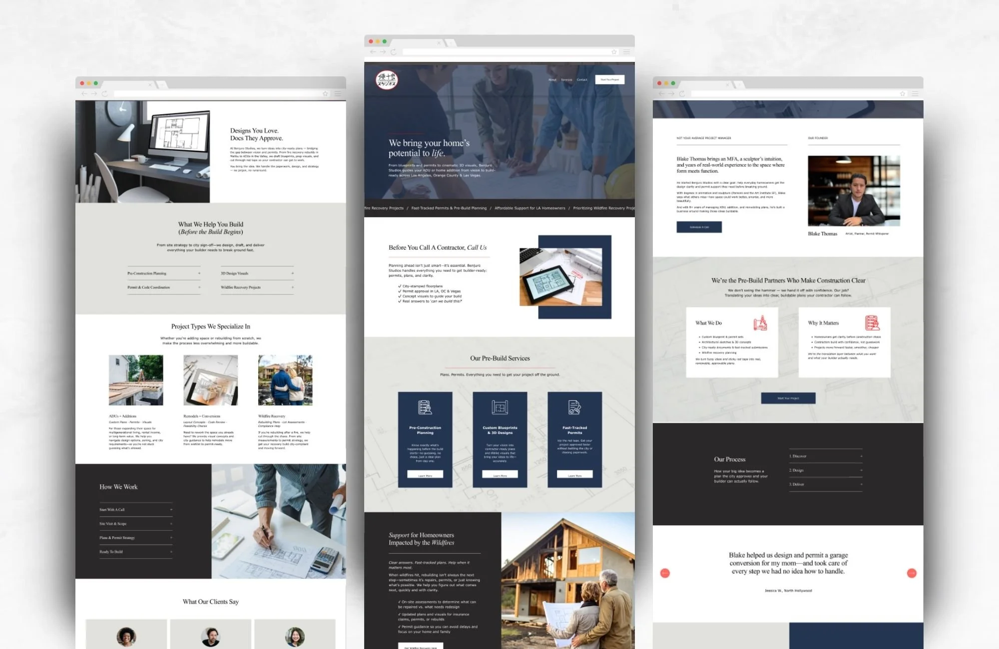 multiple page premium website design for a los angeles california architect.