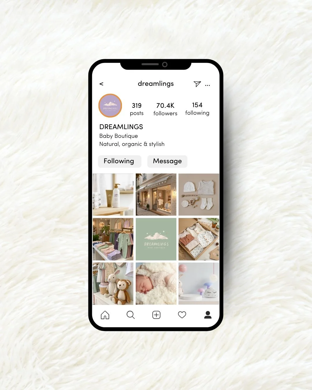 Instagram feed social media management for a children’s clothing and lifestyle brand showing cohesive visuals.