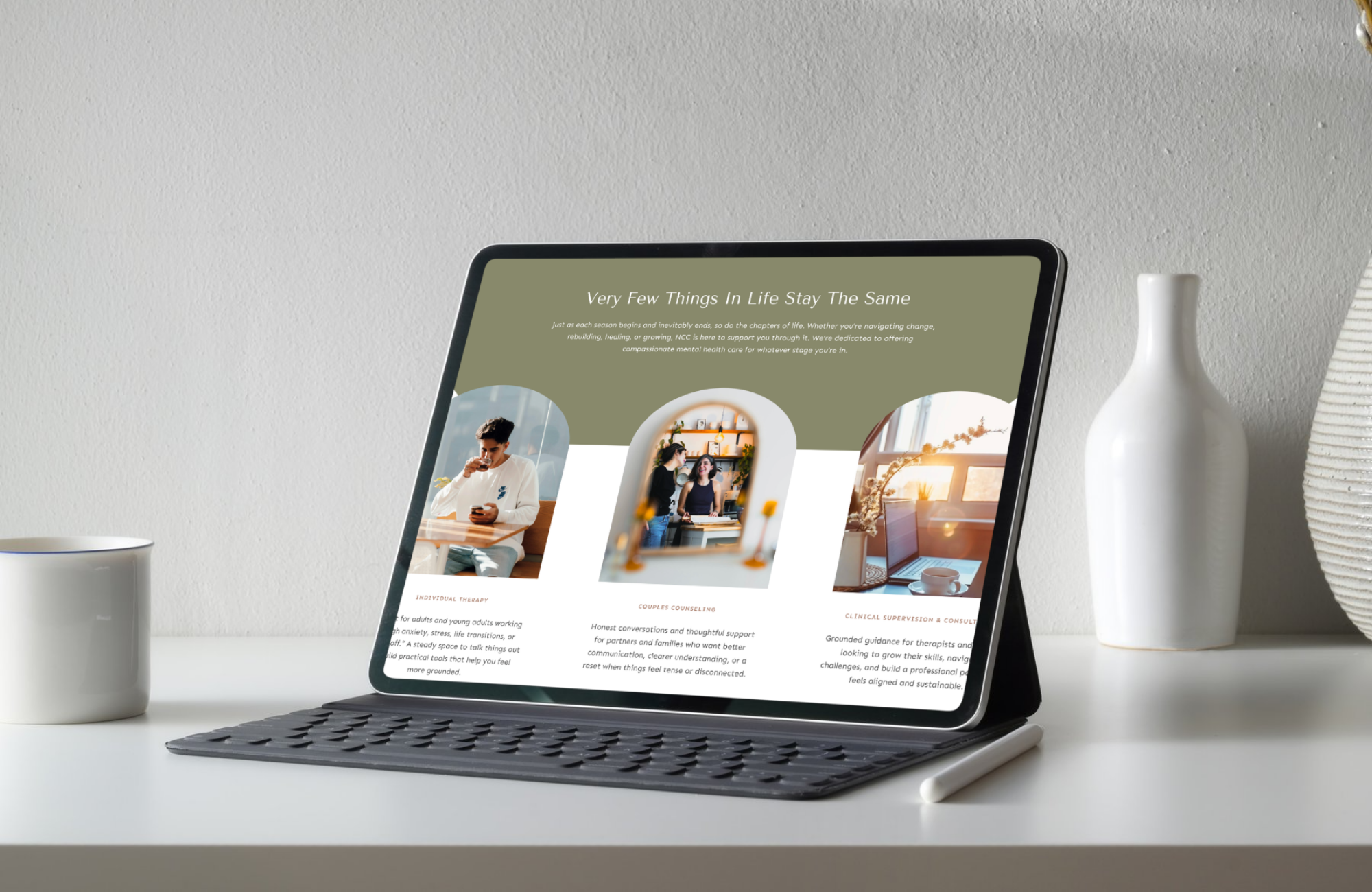 Health and wellness website design displayed on a tablet, focused on clear user experience, trust-building layout, and intuitive navigation for service-based businesses.