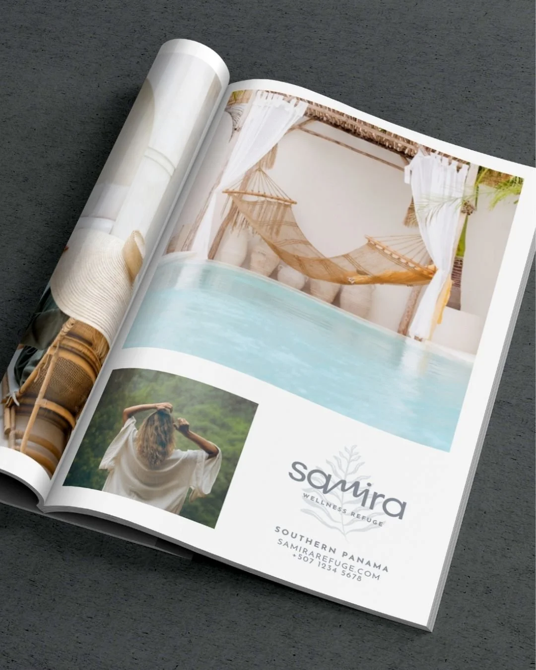 Magazine advertisement for a luxury wellness retreat highlighting resort amenities and elevated branding.