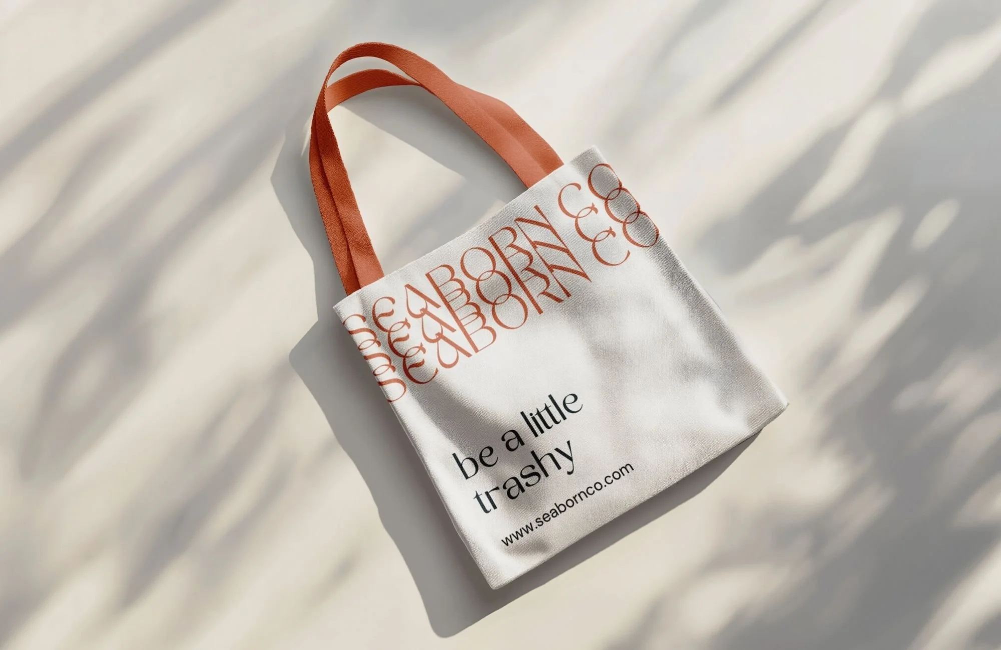 Reusable tote bag design for sustainable women’s fashion brand featuring minimalist eco-conscious branding.