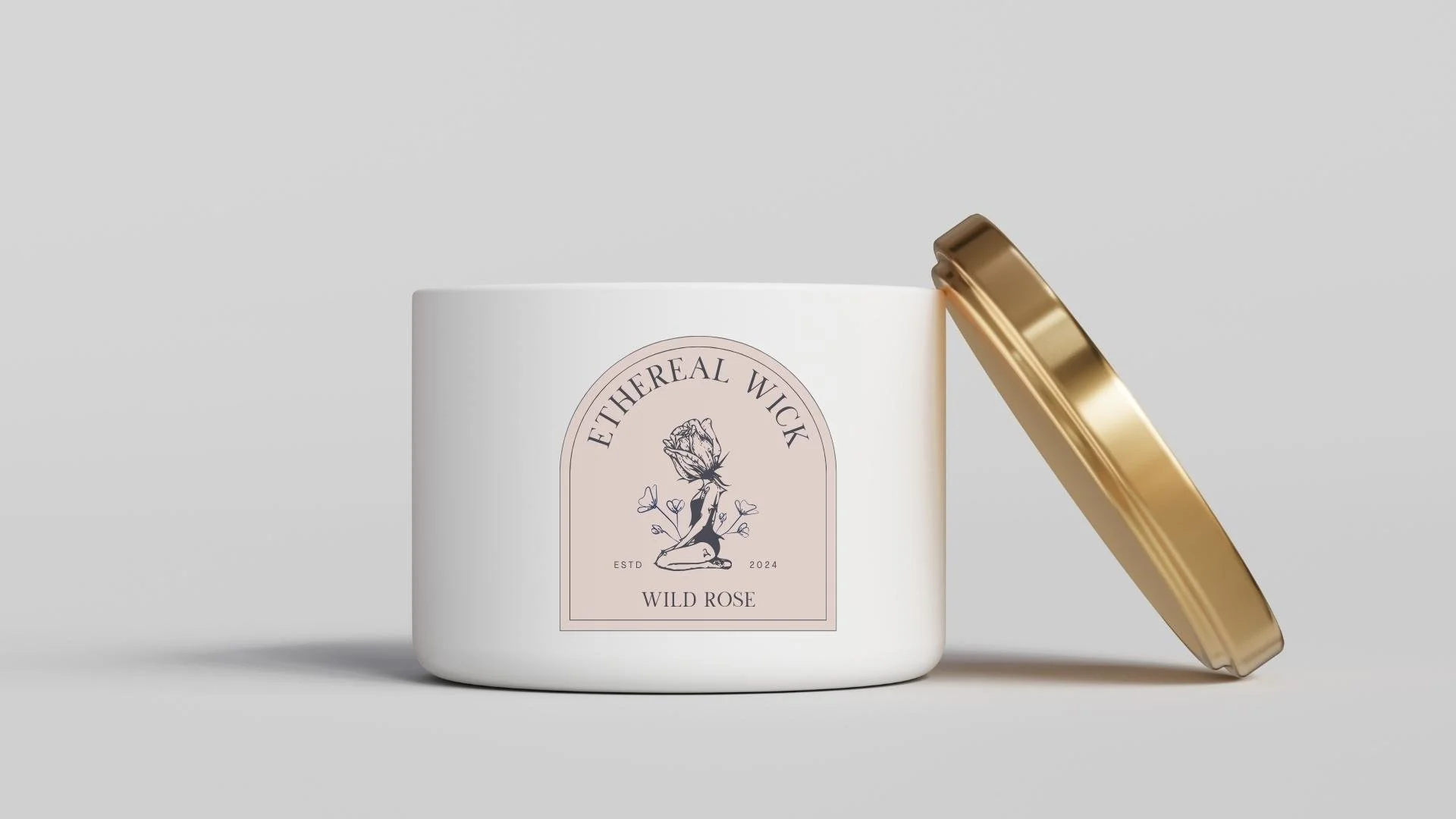 Candle company label design mockup showing branding and logo design.