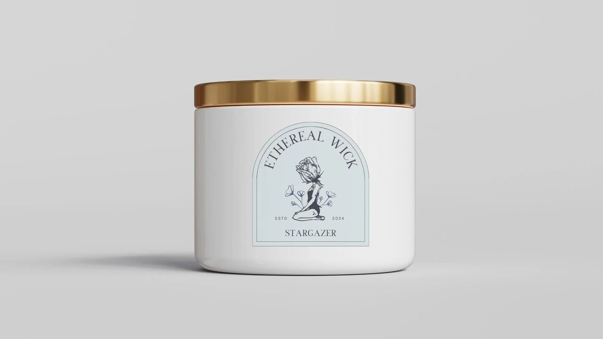 Design mockup of a candle company label on a jar.