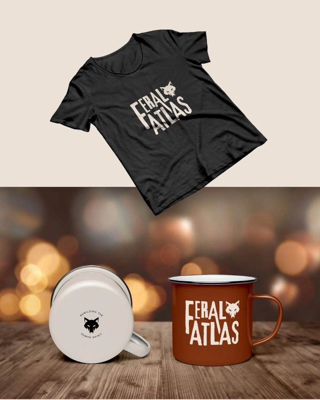 Mockup of merchandise for outdoor outfitter company showing their logo in use