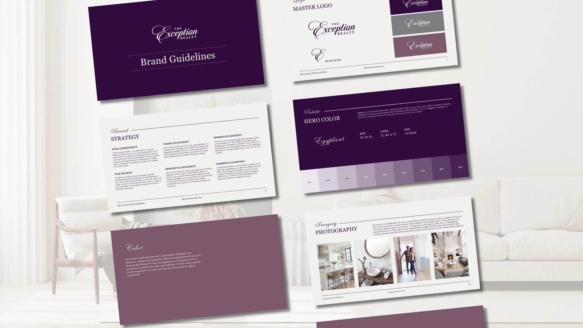 Mock up showing the branding refresh of a california real estate company brand guidelines.