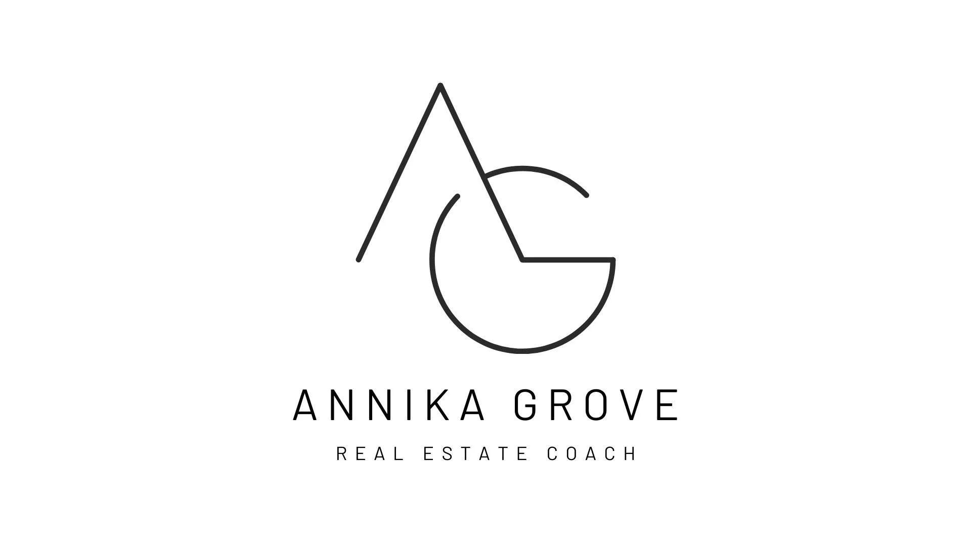 Logo with stylized 'A' and 'G' initials, with the name 'Annika Grove' and the title 'Real Estate Coach' underneath.