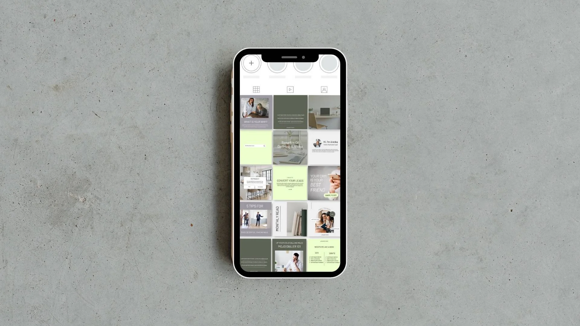 Mockup of a real estate coach social media feed demonstrating her branding