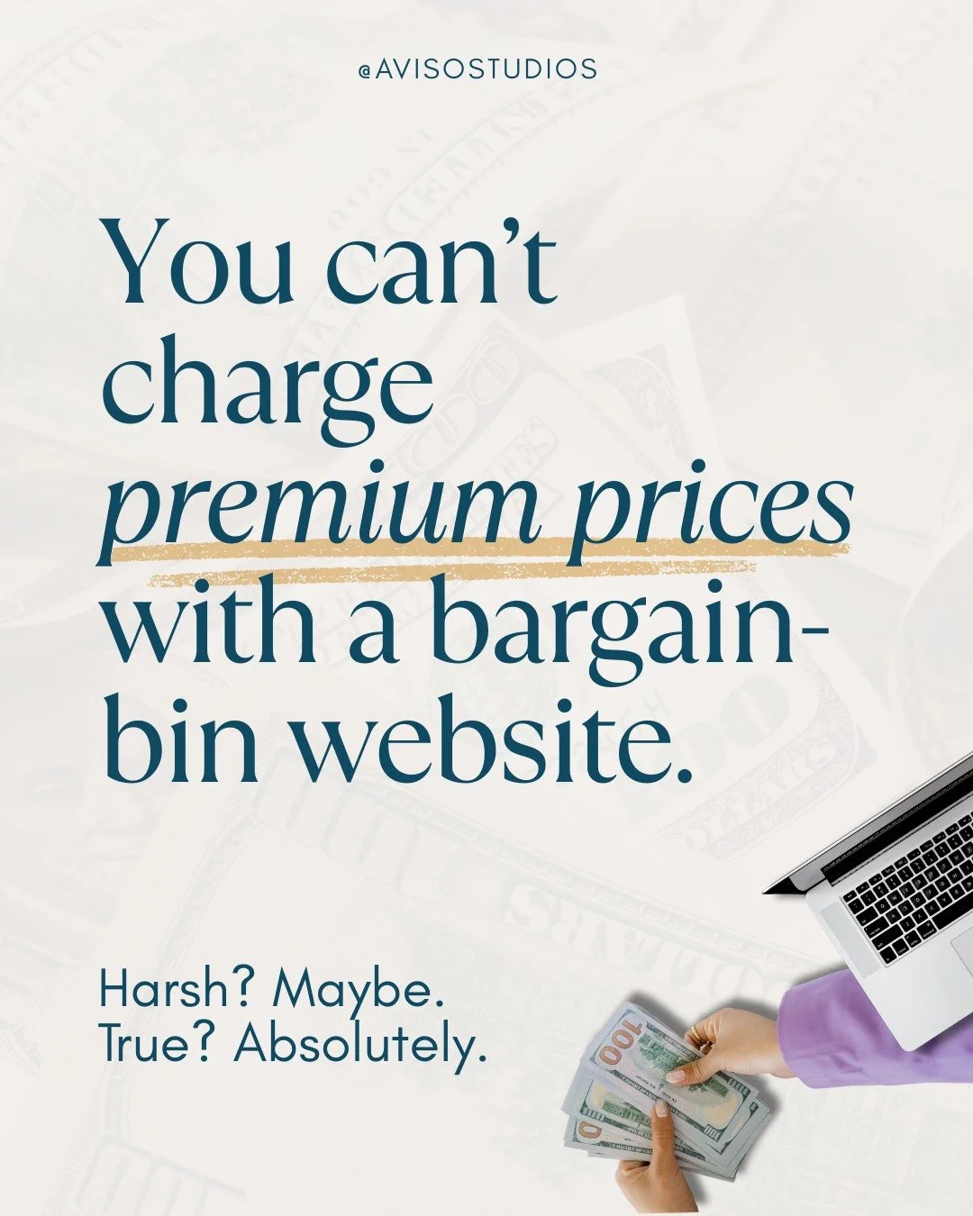 You want to charge more for your services...but your website screams "bargain bin"

That disconnect matters more than most business owners realize.

Because people start judging your value in about 3 seconds.

Before they understand your ex