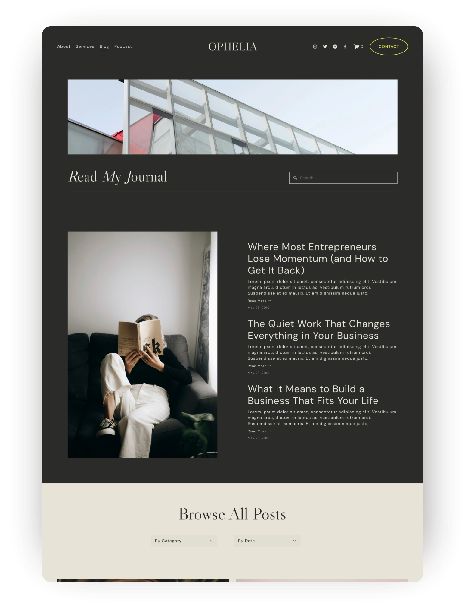 Squarespace website template page showing amenities for a boutique hotel, retreat or vacation property