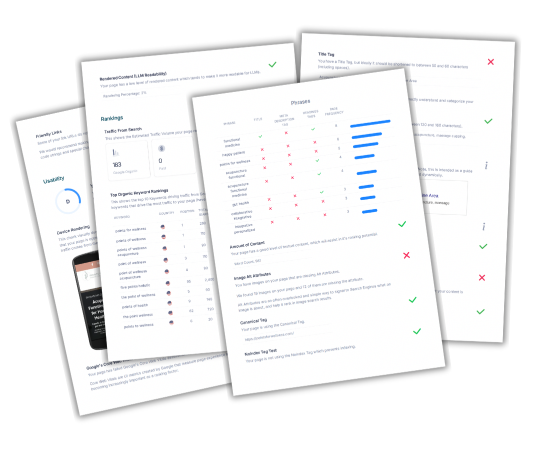 Website audit report pages to show up in search results.