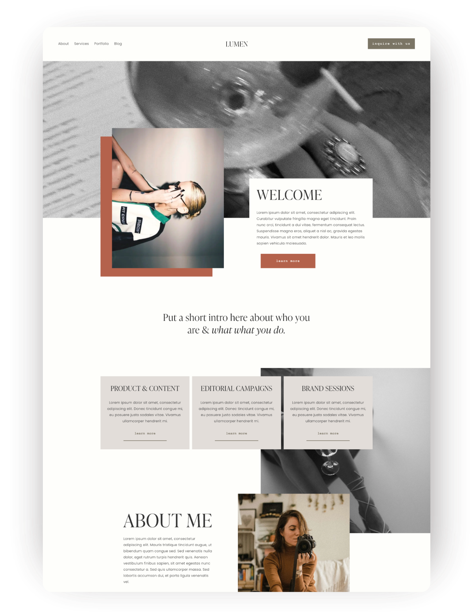 Homepage of a website for photographers squarespace template