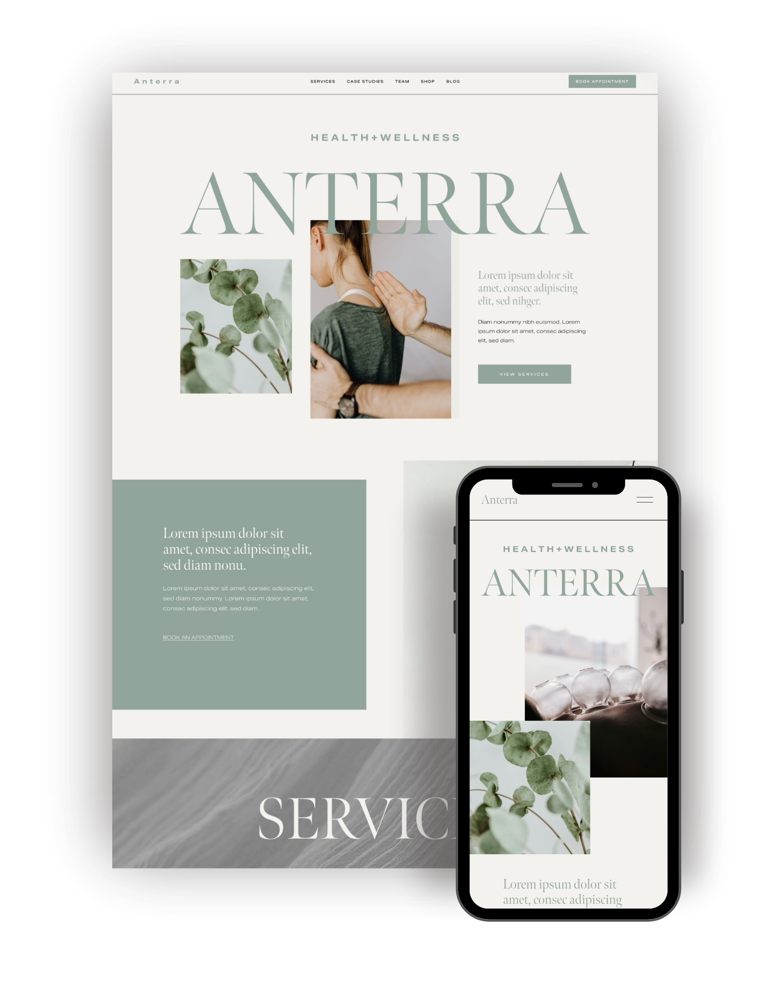 Health and wellness industry squarespace template mockup