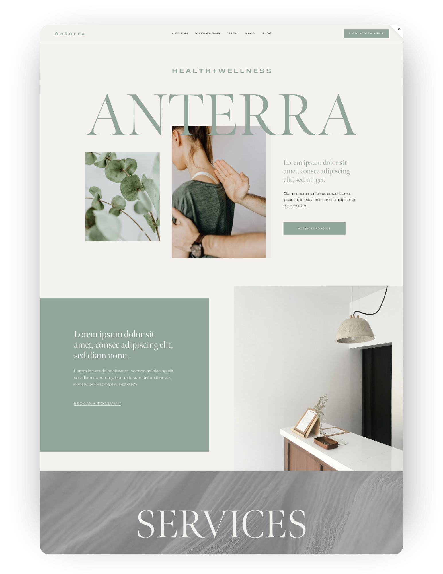 Homepage of a website for health and wellness squarespace template