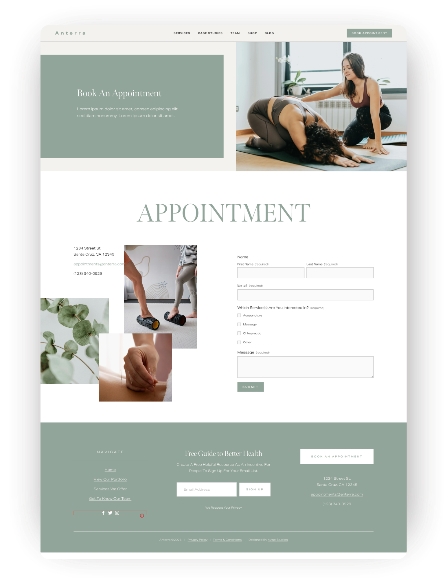 High converting appointment page on a squarespace template perfect for acupuncture, chiropractic, massage, physical therapy businesses