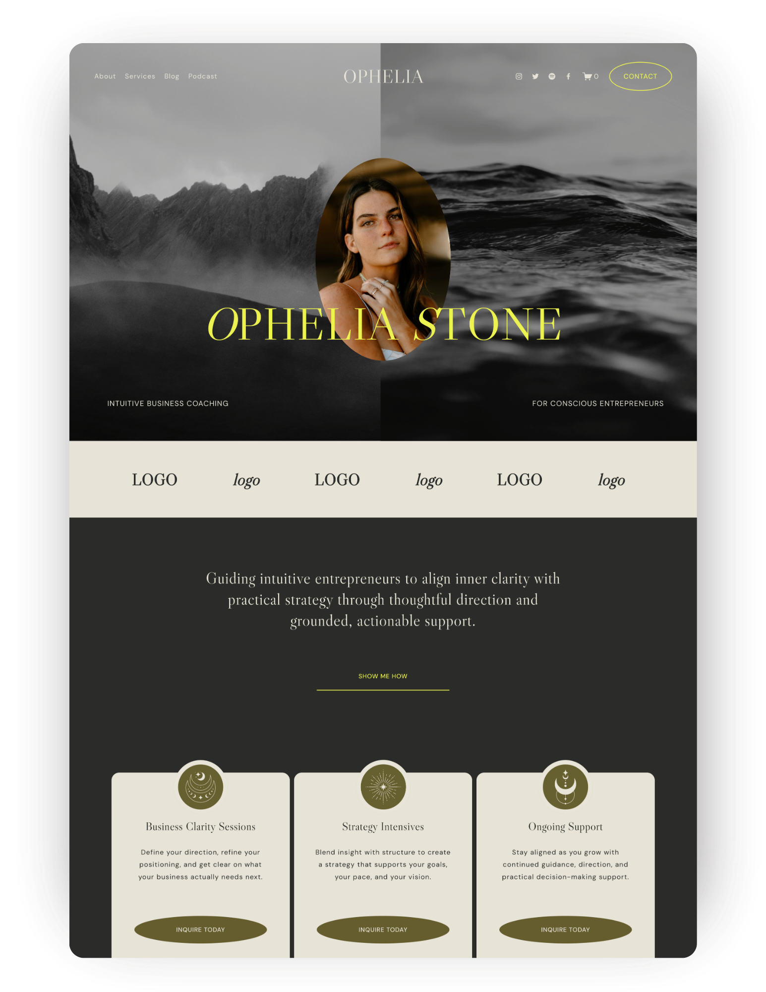 Homepage of a boutique hotel resort or airbnb retreat squarespace website template