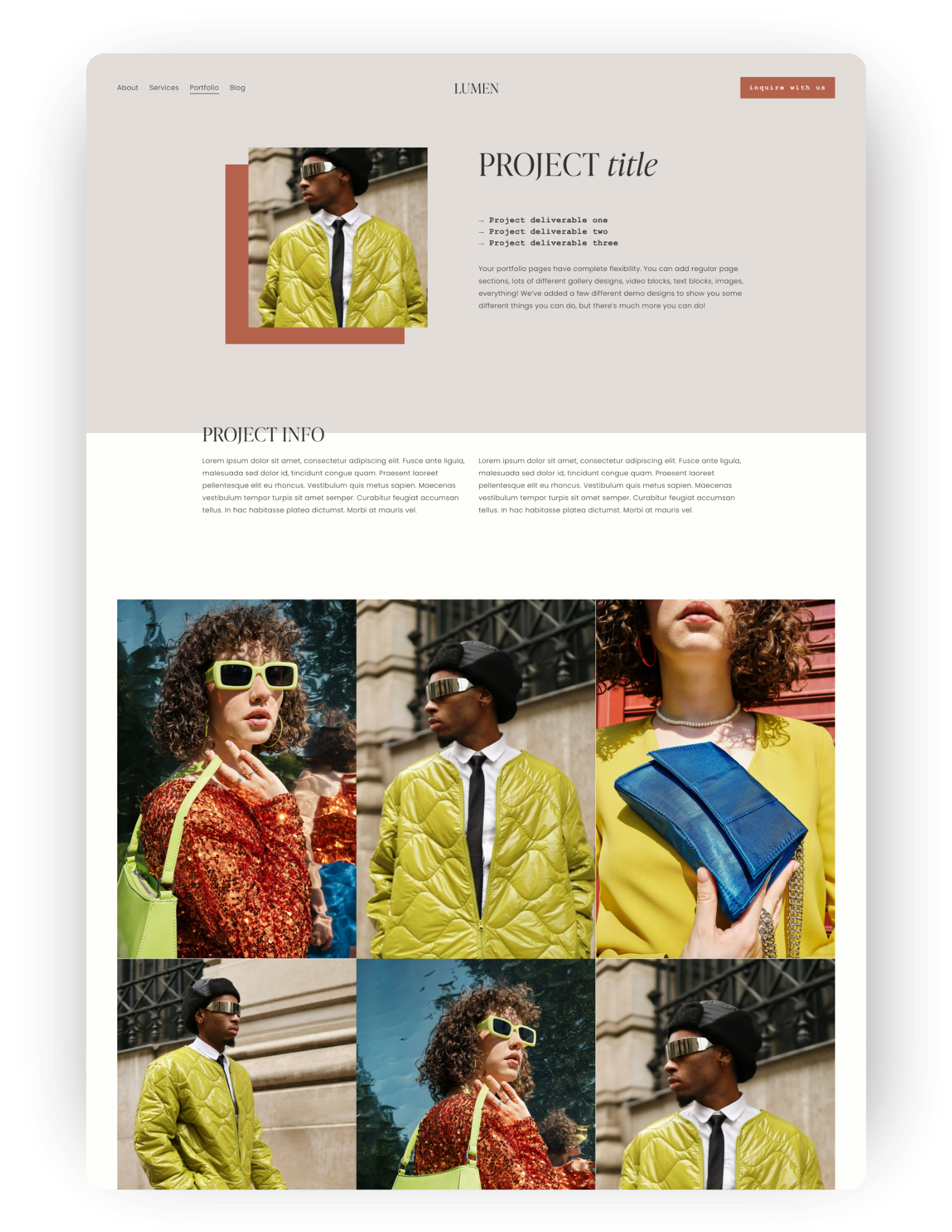 Custom squarespace website template portfolio page design