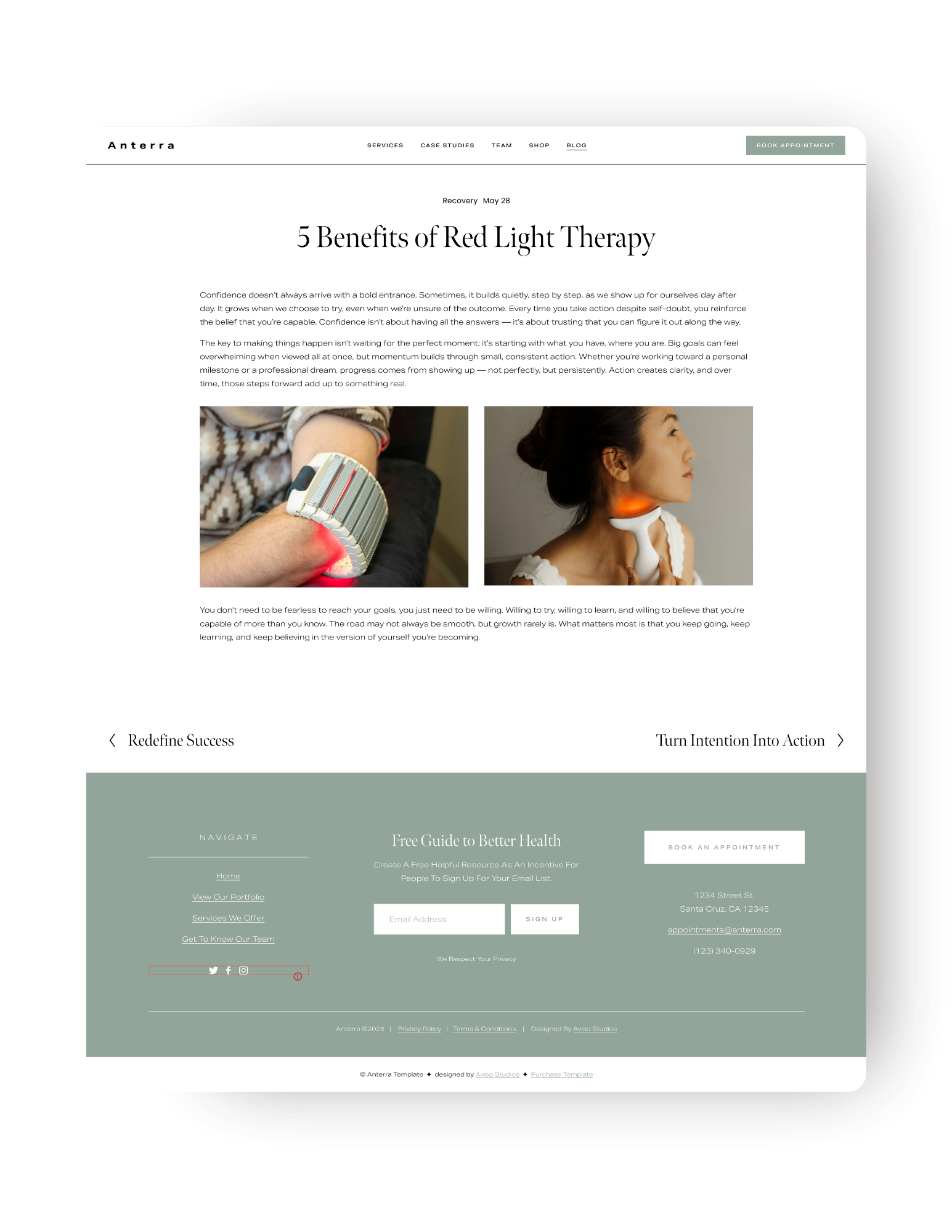 Blog post on a health and wellness website template
