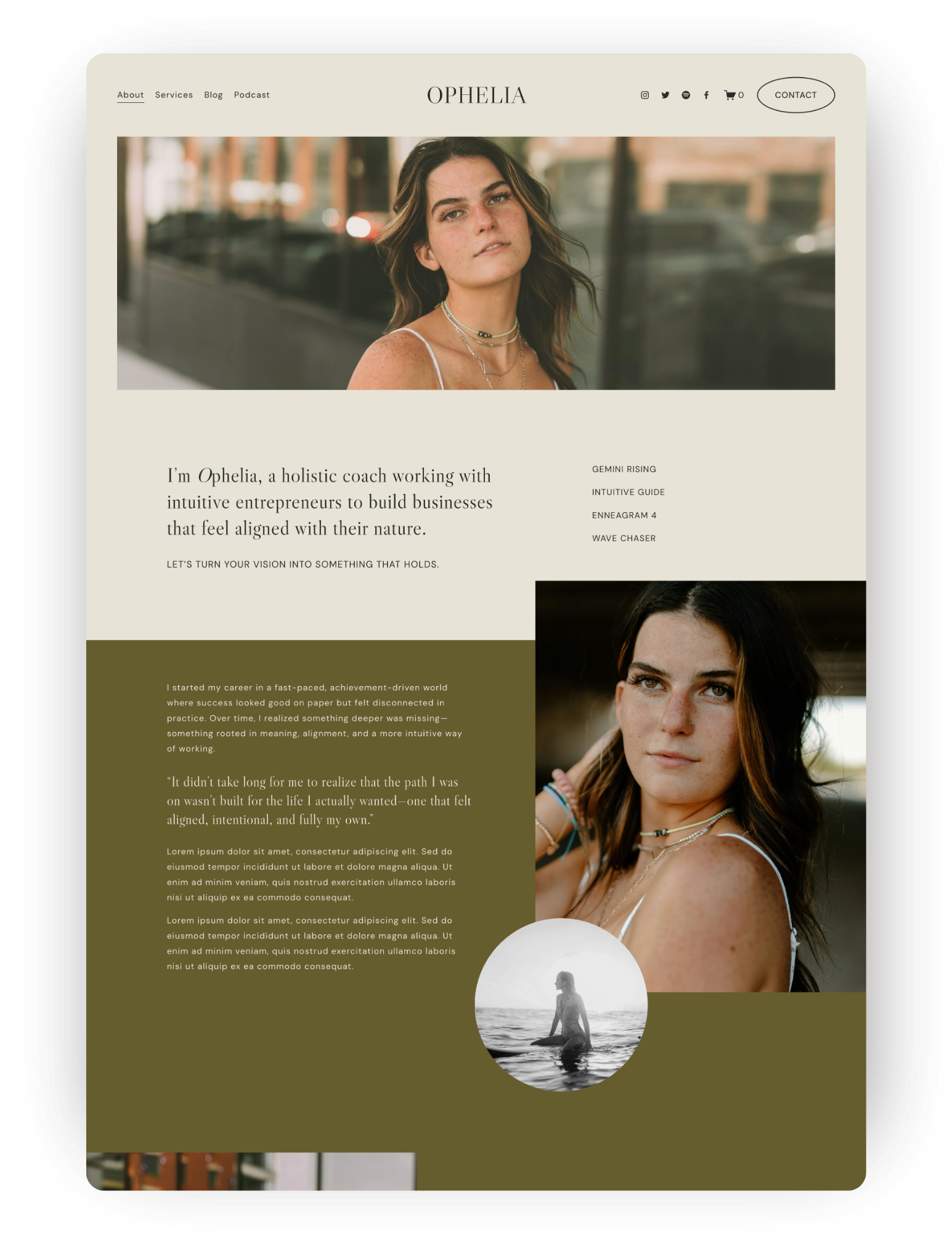 About page for squarespace template great for boutique hotels, retreats, vacation rentals.