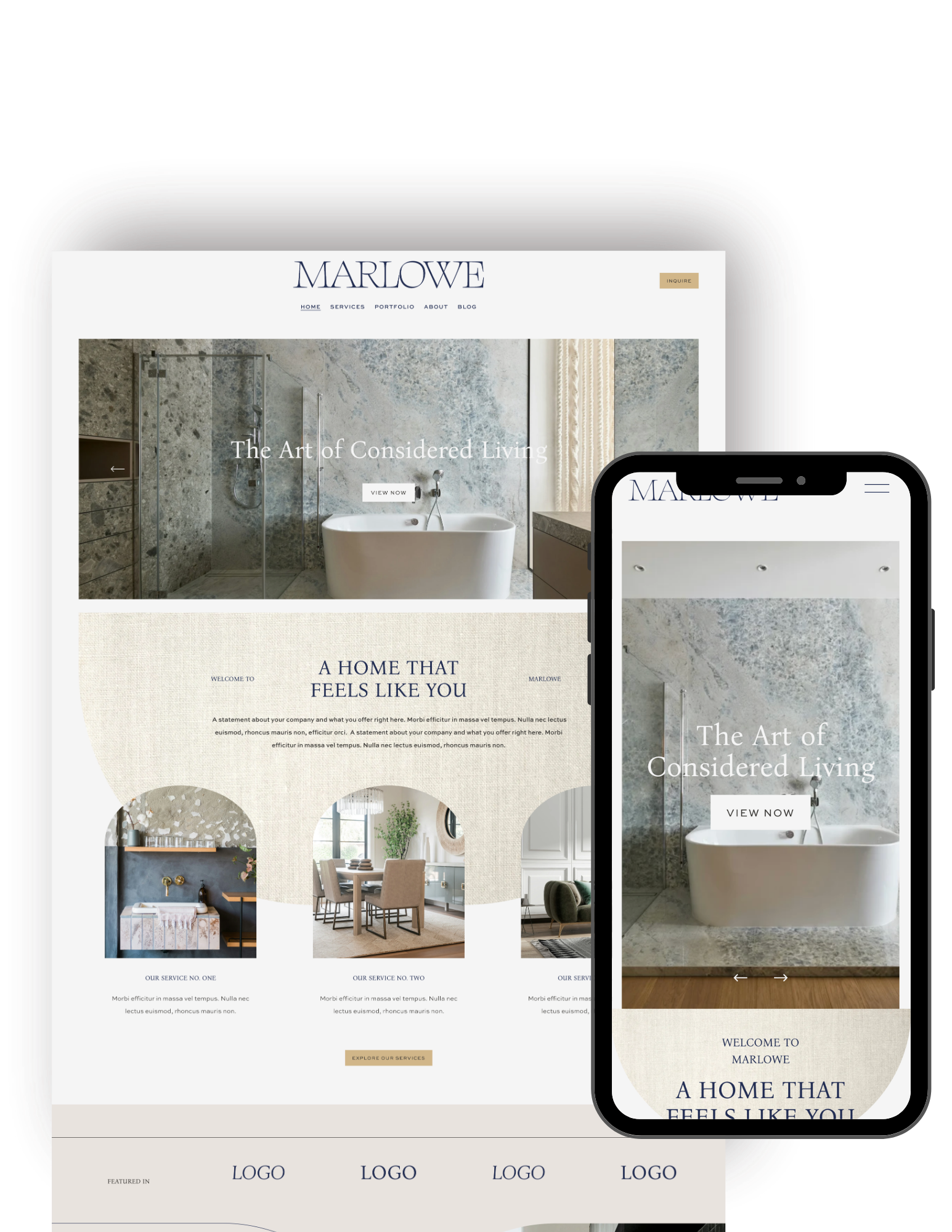 Mockup of interior design squarespace template