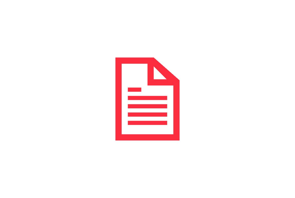 Icono de un documento con líneas de texto en color rojo sobre fondo negro.