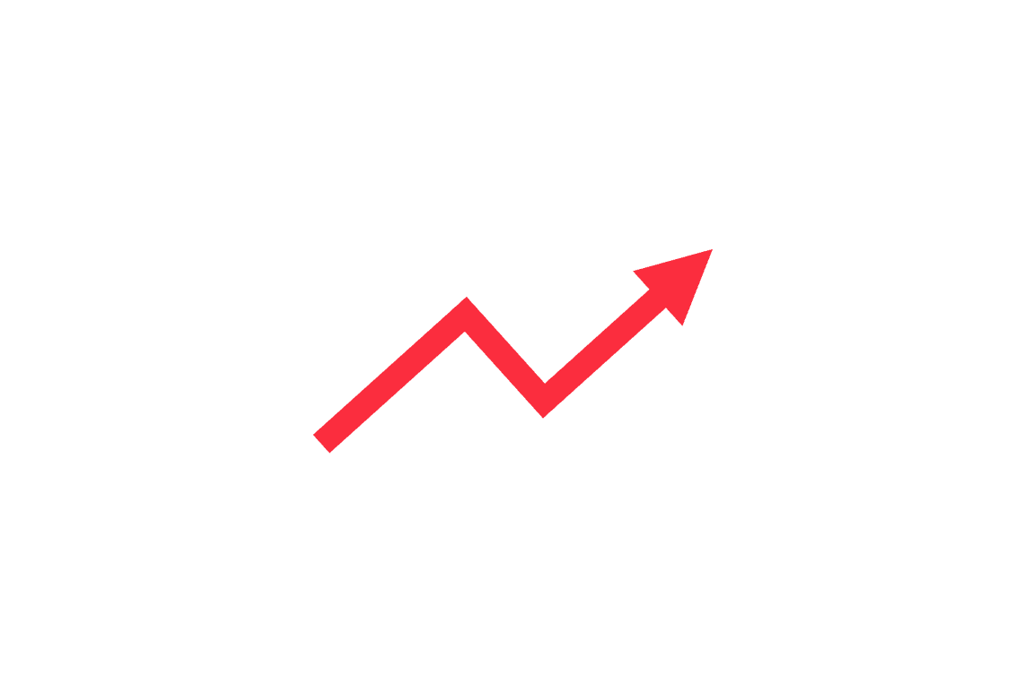 Gráfico de línea ascendente en color rojo que indica crecimiento o aumento.