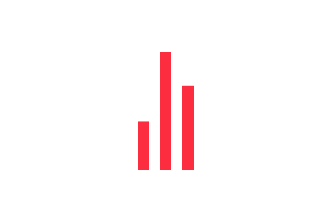 Gráfico de barras con tres barras rojas de diferentes alturas, centrado en el tema de estadísticas o datos.