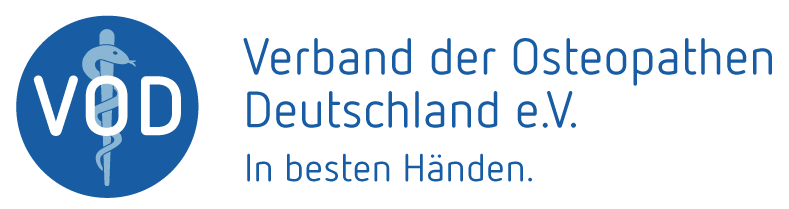 Logo des Verbands der Osteopathen Deutschland e.V. mit Text und Caduceus-Symbol