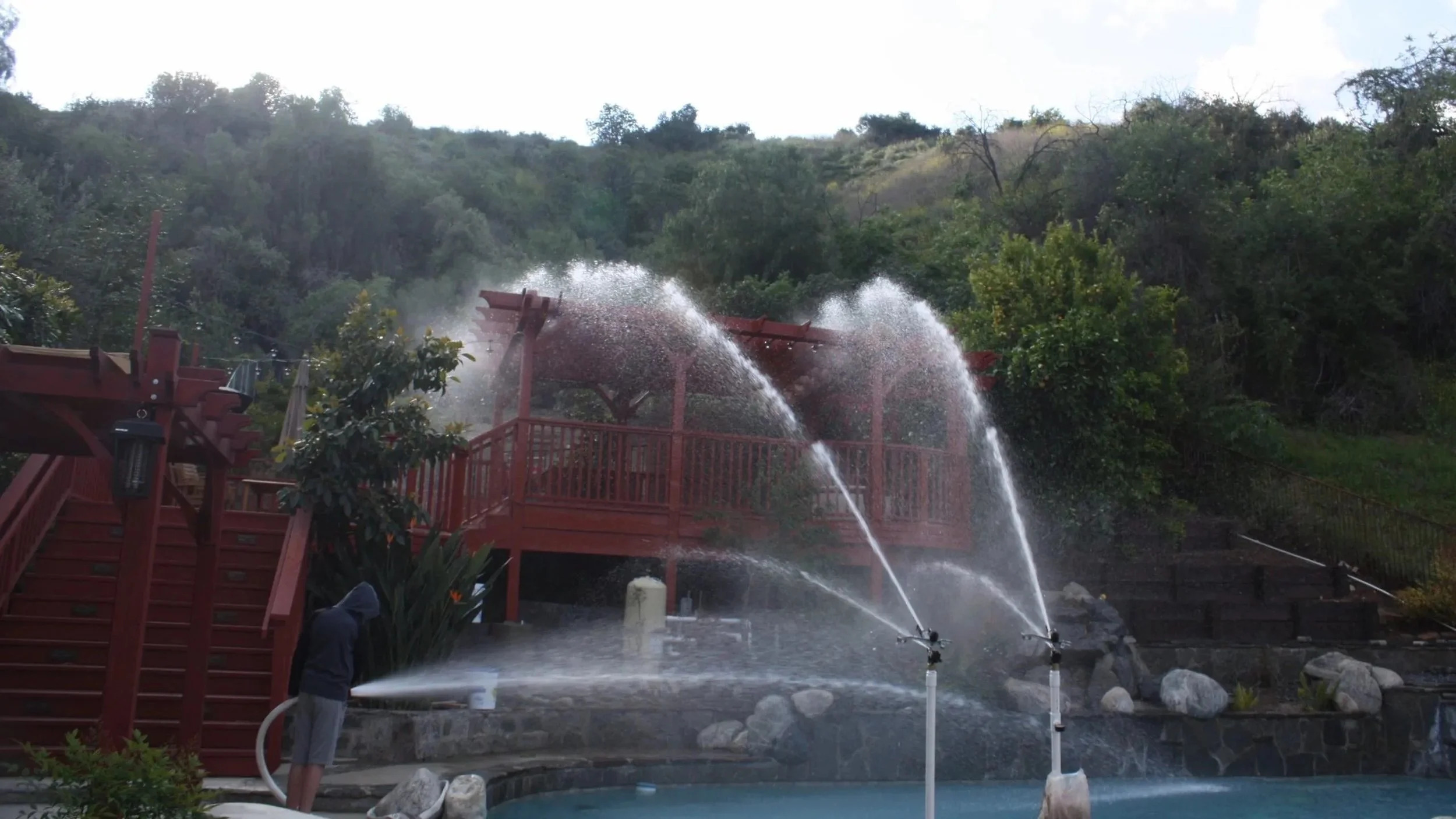 Brushfire Battle Systems provides high-quality pumps, hoses, and nozzles for defense against wildfire, powered by a swimming pool