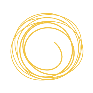Gold circular scribble pattern on a black background.