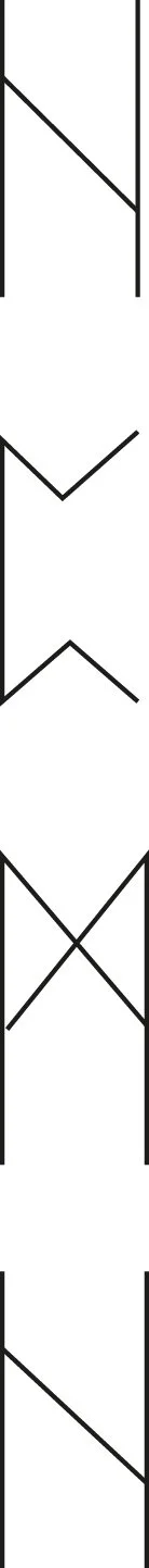 Lijntekening van verticale en diagonale lijnen die een abstract patroon vormen.