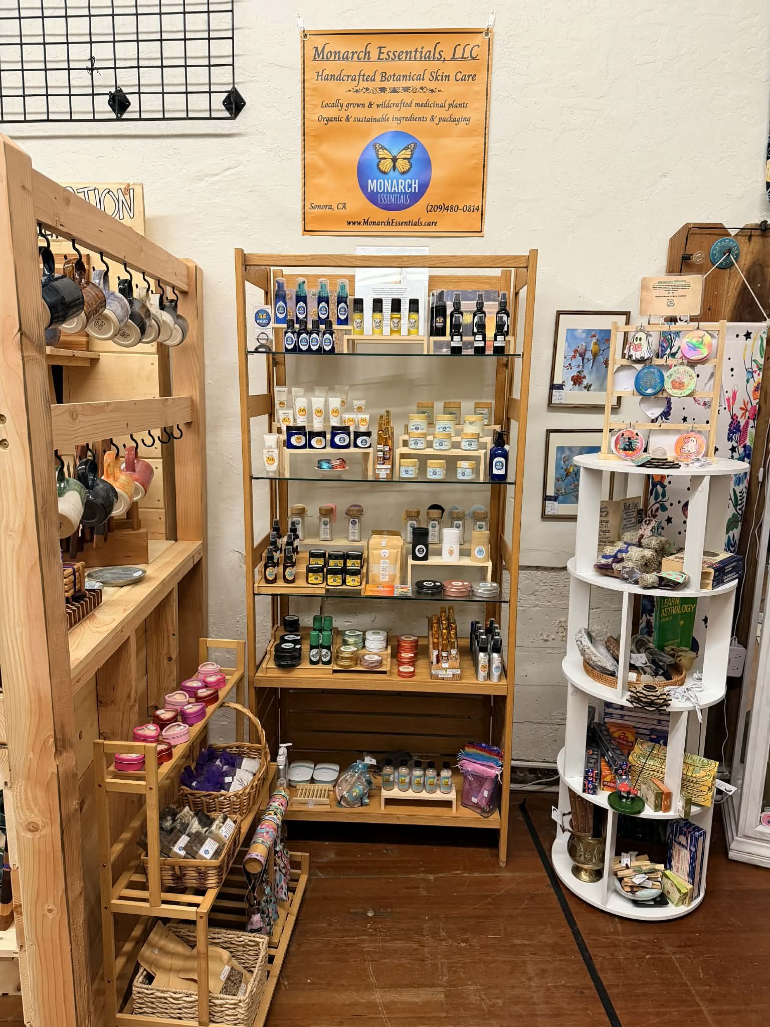 view of one of the vendors inside the shop window at the Vintage Hideaway showing antiques, and vintage items
