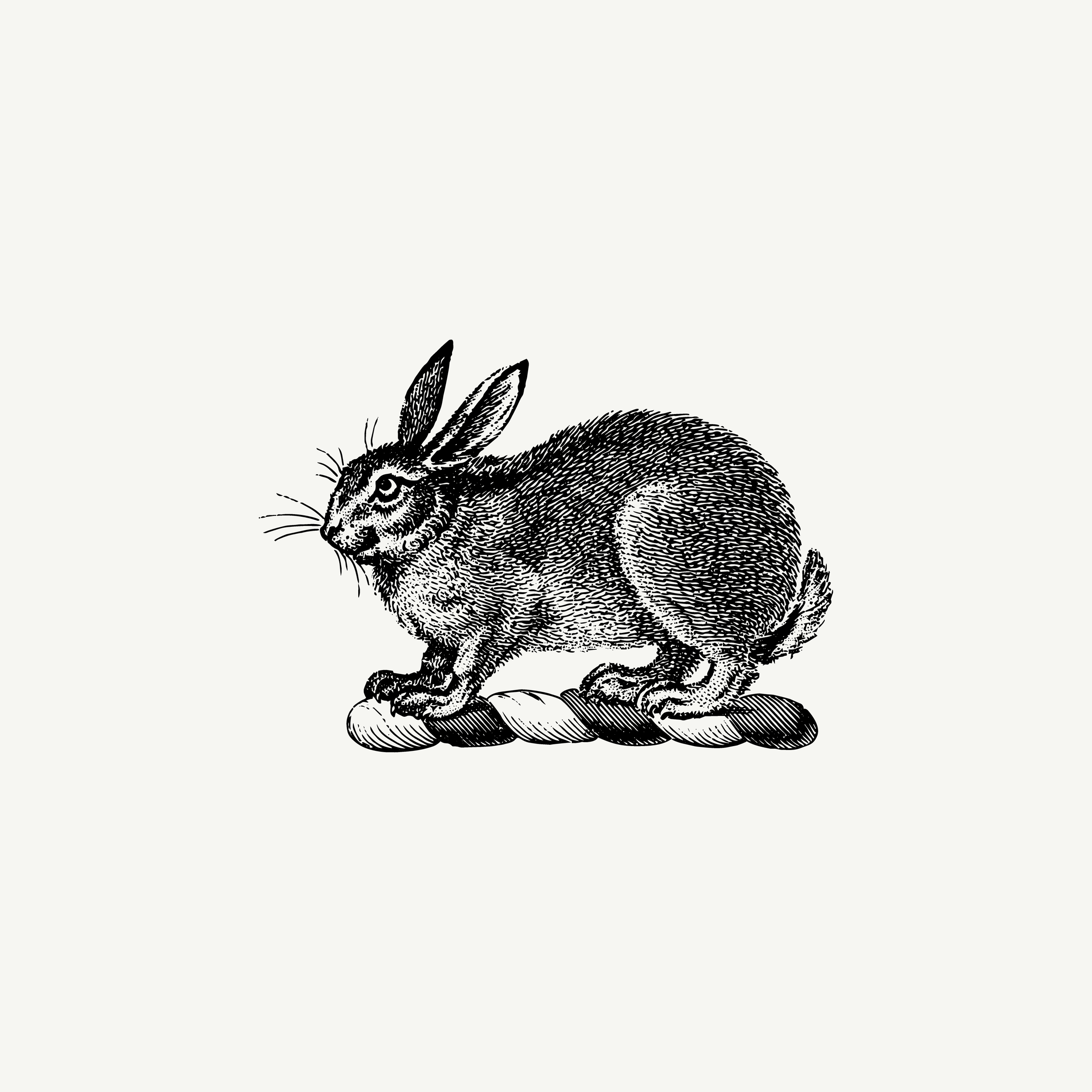 Historic engraved crest of a Rabbit, paired with the orientation line "Be still, but not at rest" — from the Story & Sigil archive