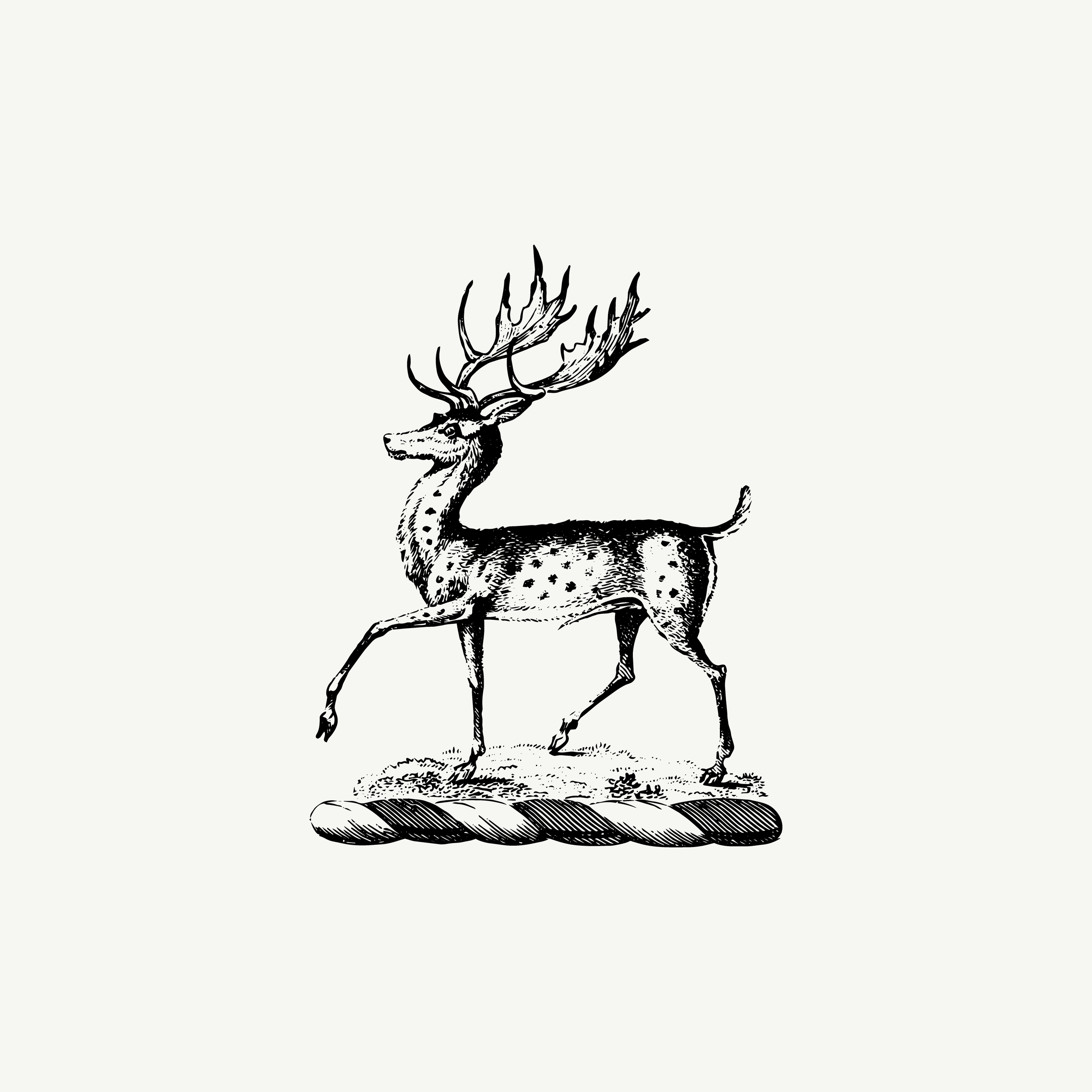 Historic engraved crest of a Stag, paired with the orientation line "Grace rarely announces itself" — from the Story & Sigil archive